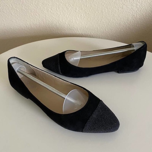 Nine West 9M Women Flats‎ Solile Black Suede Sparkle Cap Toe - Picture 1 of 12